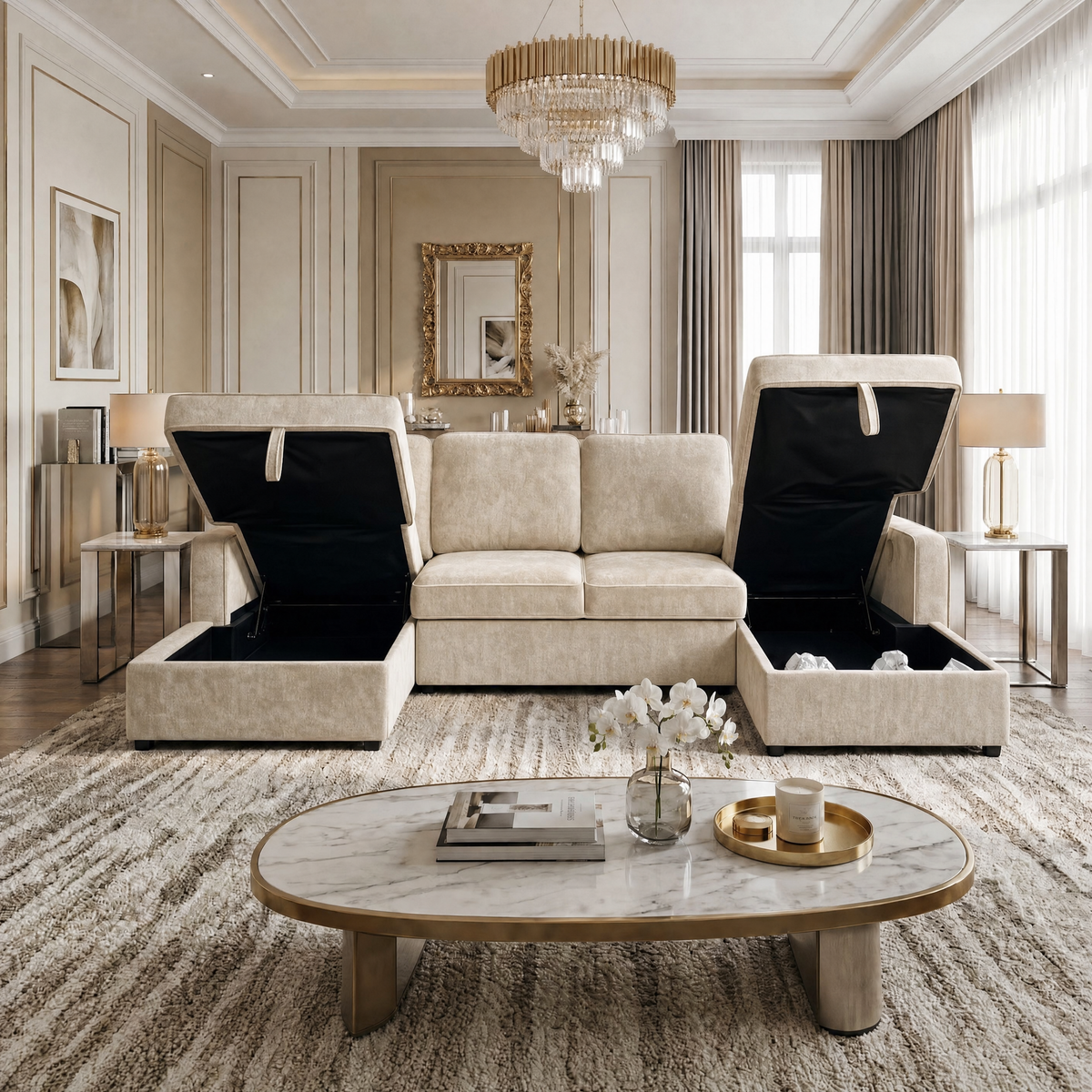 Varello U-Shape Double Storage Sofa Bed