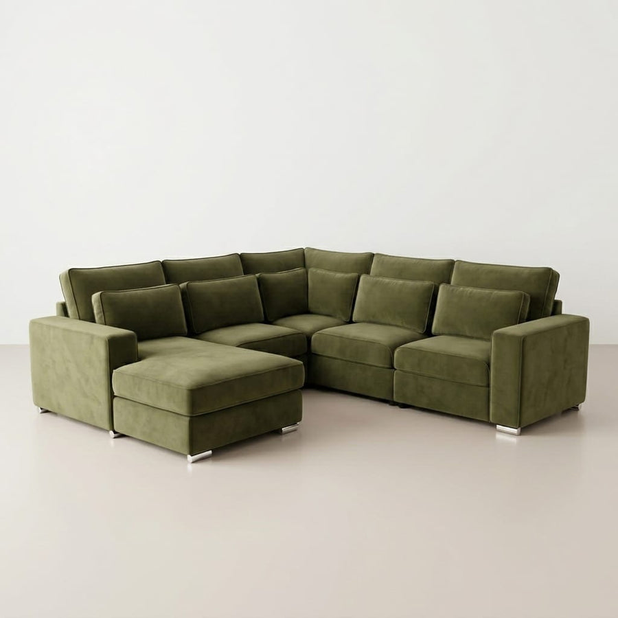 Florence Olive Green Velvet Corner Sofa with Chaise
