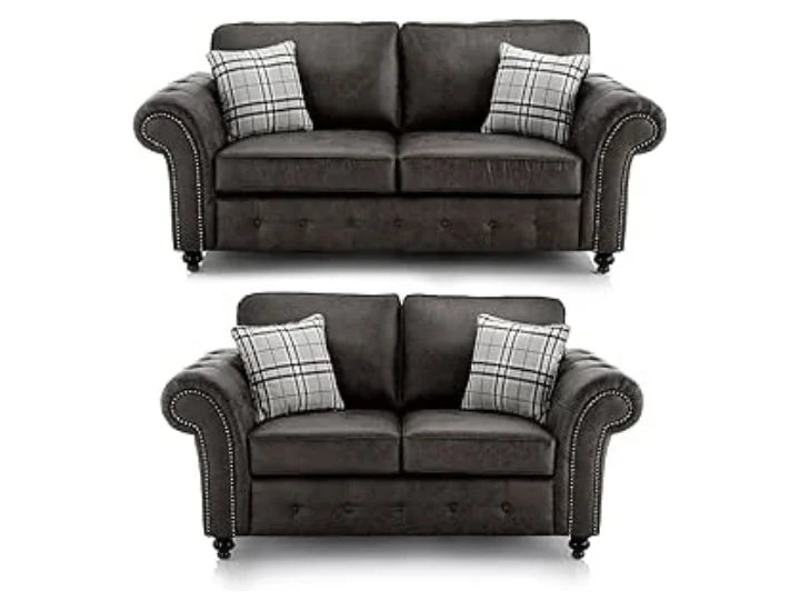 Hugo Black Bonded Leather 3+2 Sofa Set