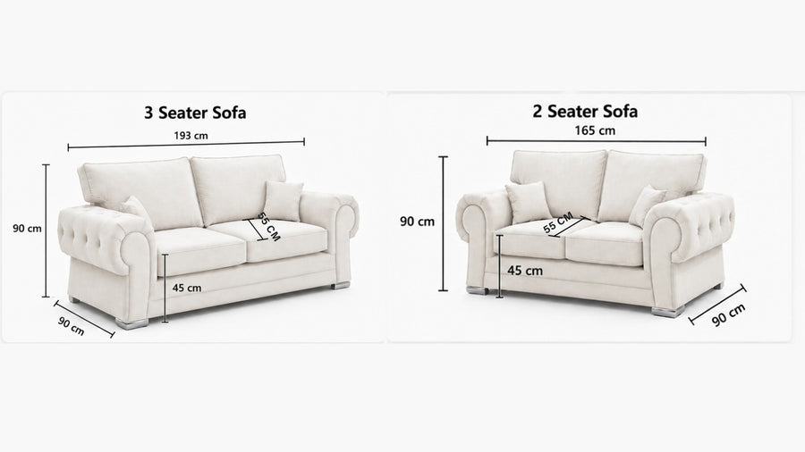 Verona Plush 3+2 Scatterback + Diamonds dimensions