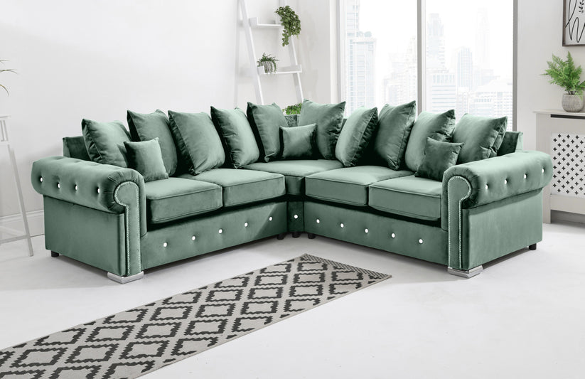 Shop Olympia Corner Scatterback + Diamonds Sofa at Sofa World Live in