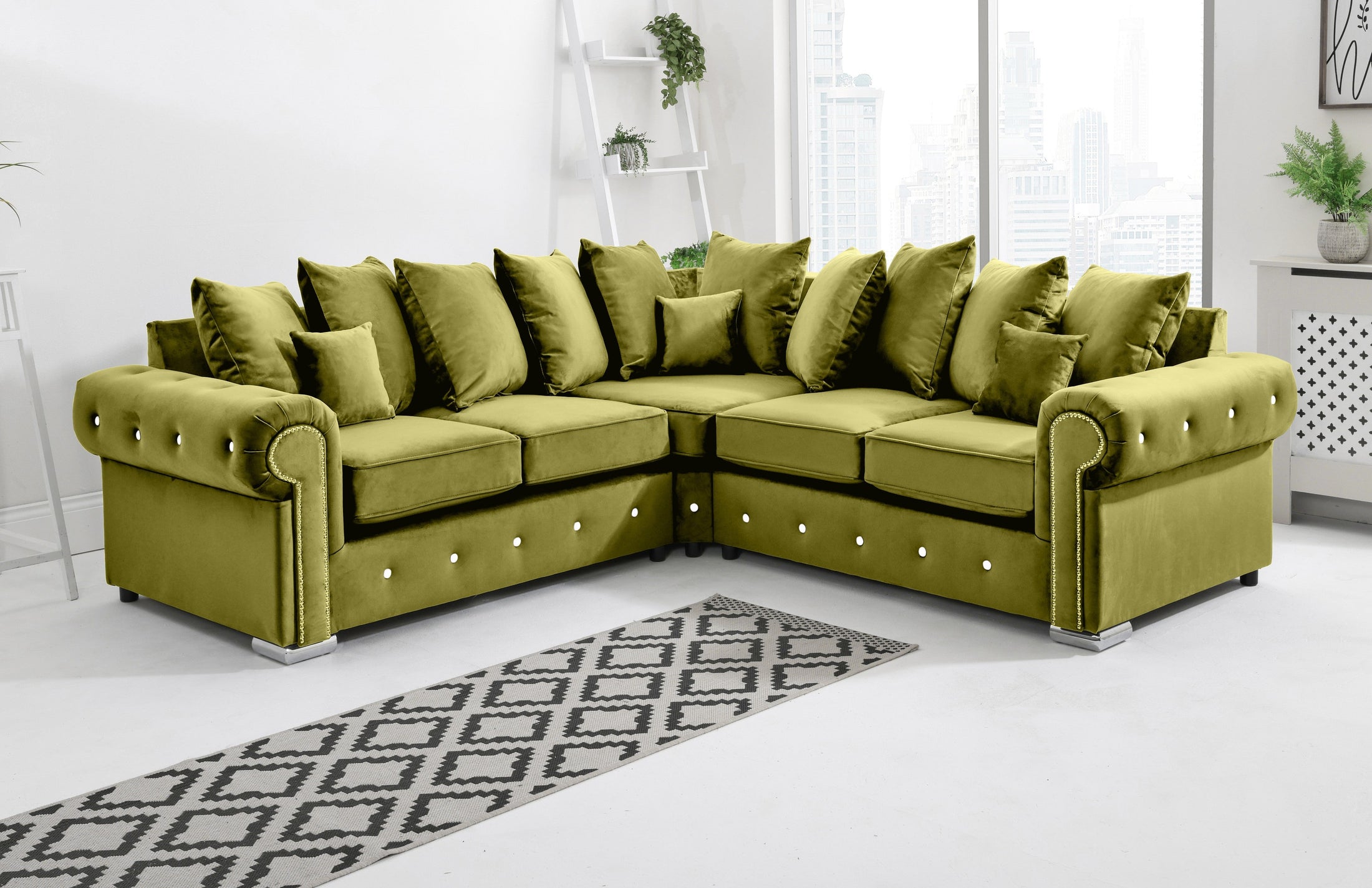 Shop Olympia Corner Scatterback + Diamonds Sofa at Sofa World Live in