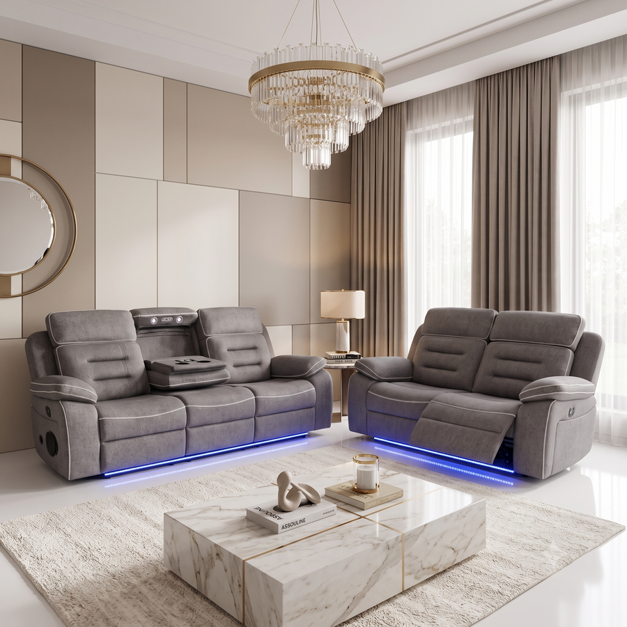 Regent 3 + 2 Seater Premium Tech Leather Electric Recliner Sofa Set