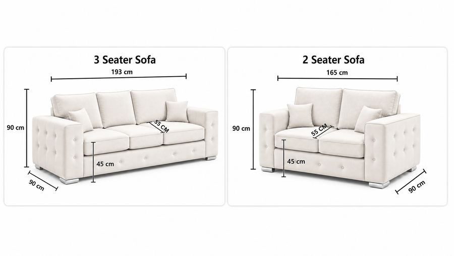 Howard 3+2 Fullback  + Bolster / Buttoned Cushions dimensions