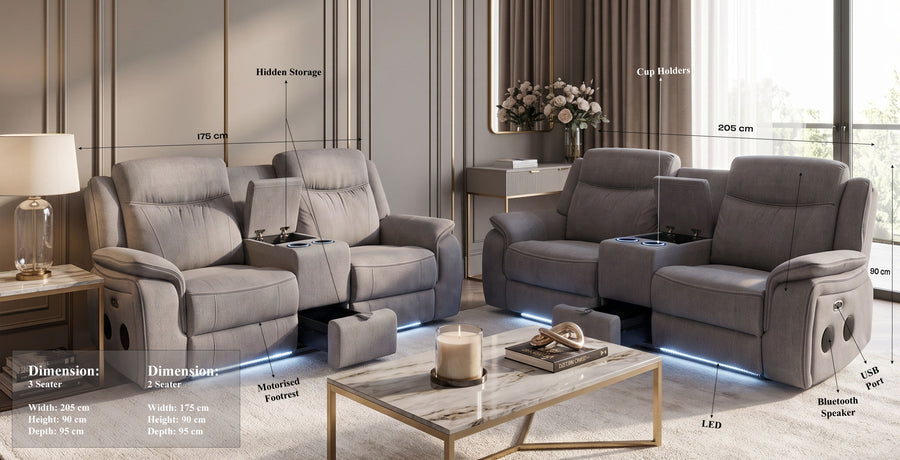 LuxeMotion Smart Recliner Sofa Set dimensions