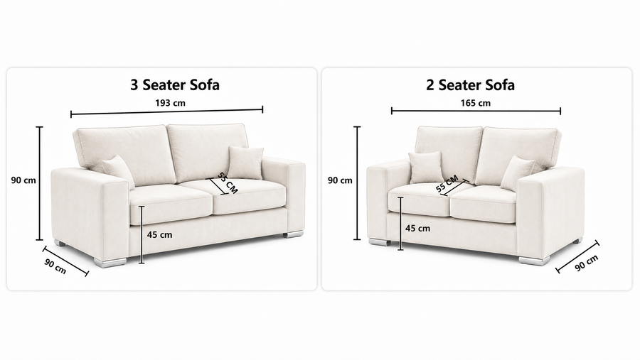 Madrid 3+2 Fullback + Extra Cushions dimensions