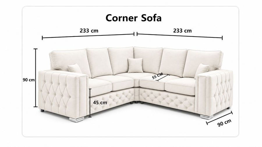 Milano Corner Fullback + Extra Cushions dimensions