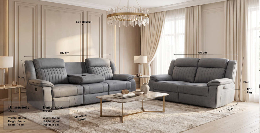 Modena 3+2 Electric Recliner Sofa Set dimensions