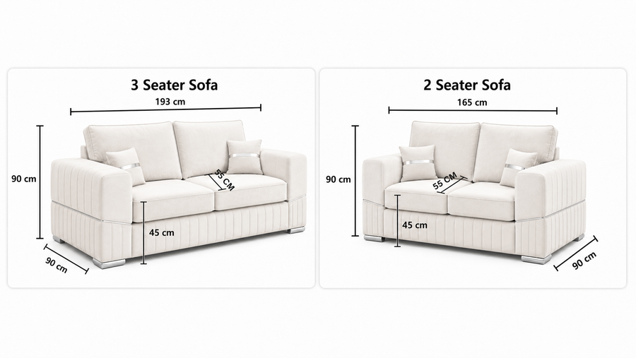 Monaco  3+2 Fullback - Bolster / Buttoned Cushions dimensions