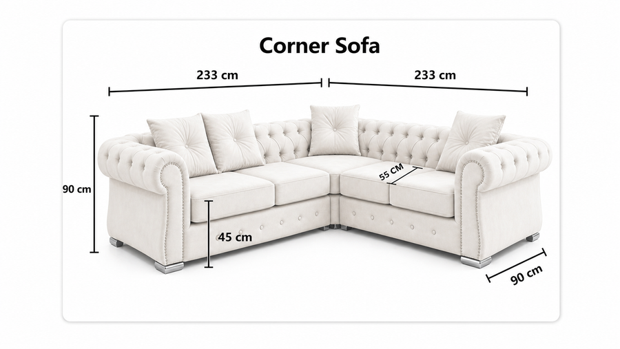 Olympia   Chesterfield - Corner - Extra Cushion dimensions