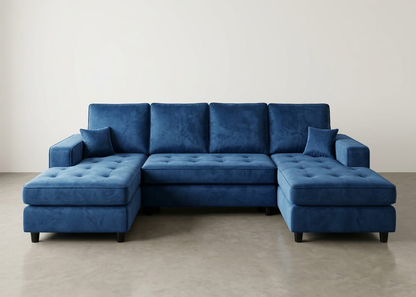 Orion Velvet Classic Straight U-Shaped Sofa