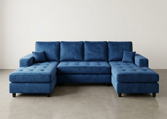 Orion Velvet Classic Straight U-Shaped Sofa