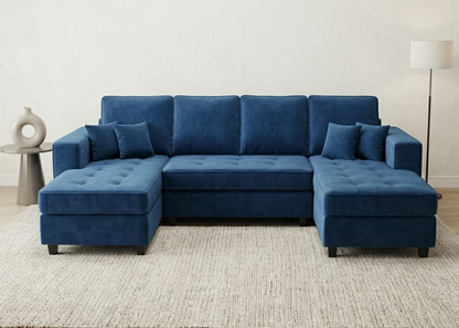 Orion Velvet Classic Straight U-Shaped Sofa 1