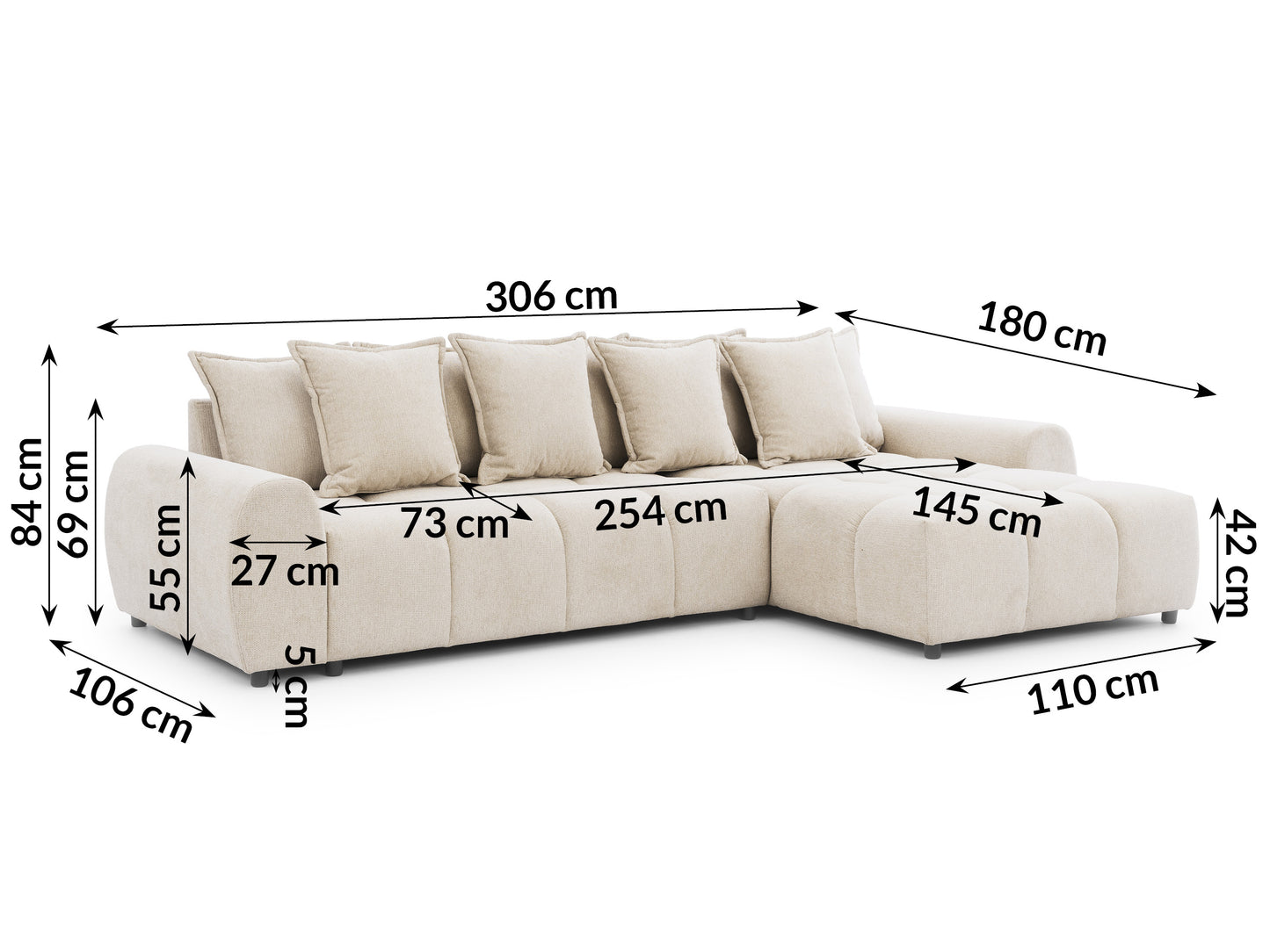 Albane Corner Facing Right L - Shape Sofa