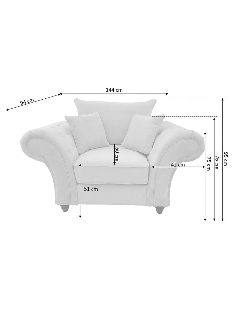 Rivello Luxury Accent Armchair with Scroll Arms dimensions