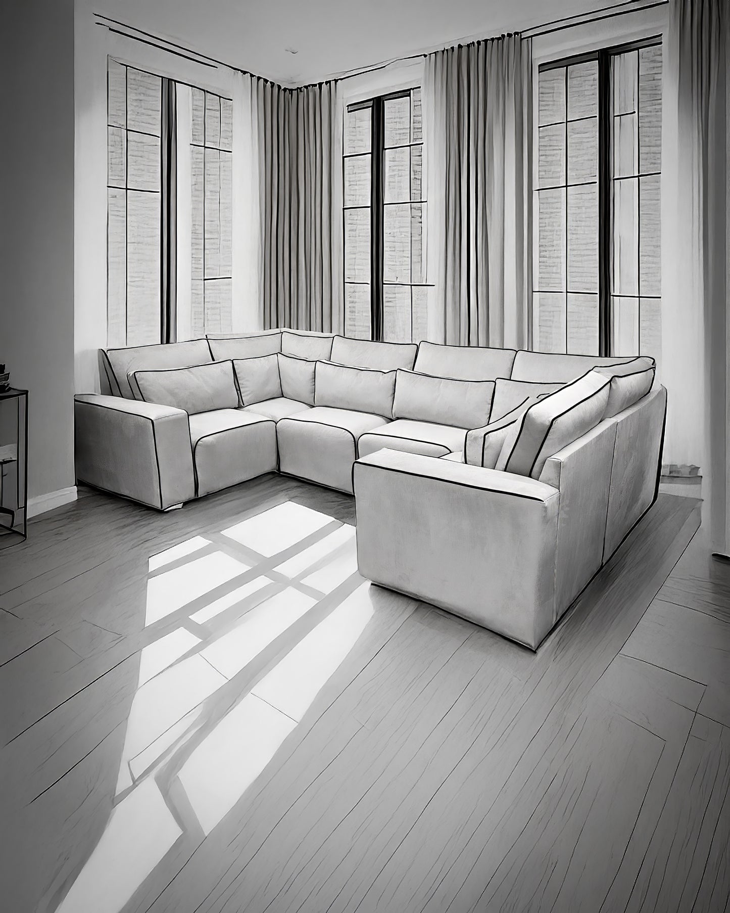 Mayfair U-Shape Sofa With Black Piping Close End