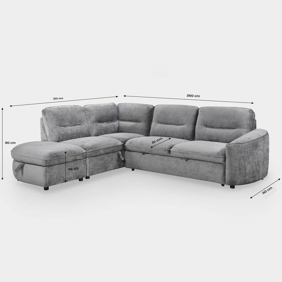 Solenne Left-Facing Chaise Sofa dimensions