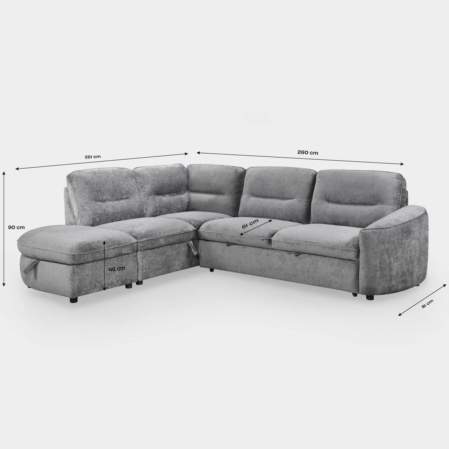 Solenne Left-Facing Chaise Sofa dimensions