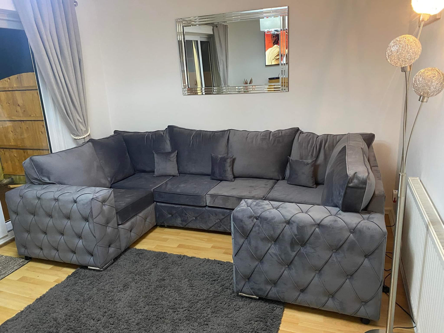 U Shape Grey Sofa Bed - 2