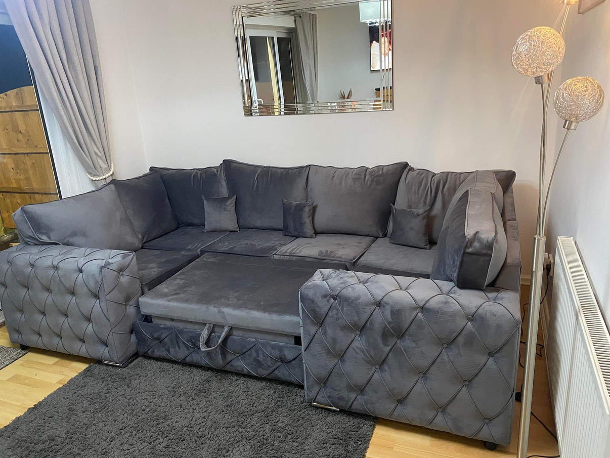 Shop Milton U Shape Sofa Bed Grey Fullback Diamonds Sofa at Sofa
