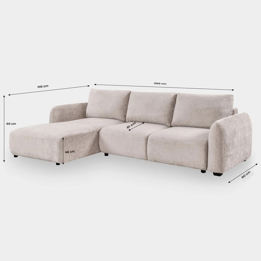Varese Left-Facing Chaise Sofa dimensions