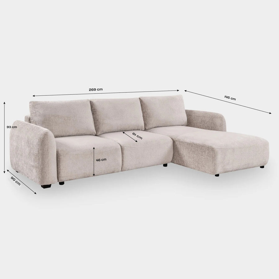 Varese Right-Facing Chaise Sofa dimensions