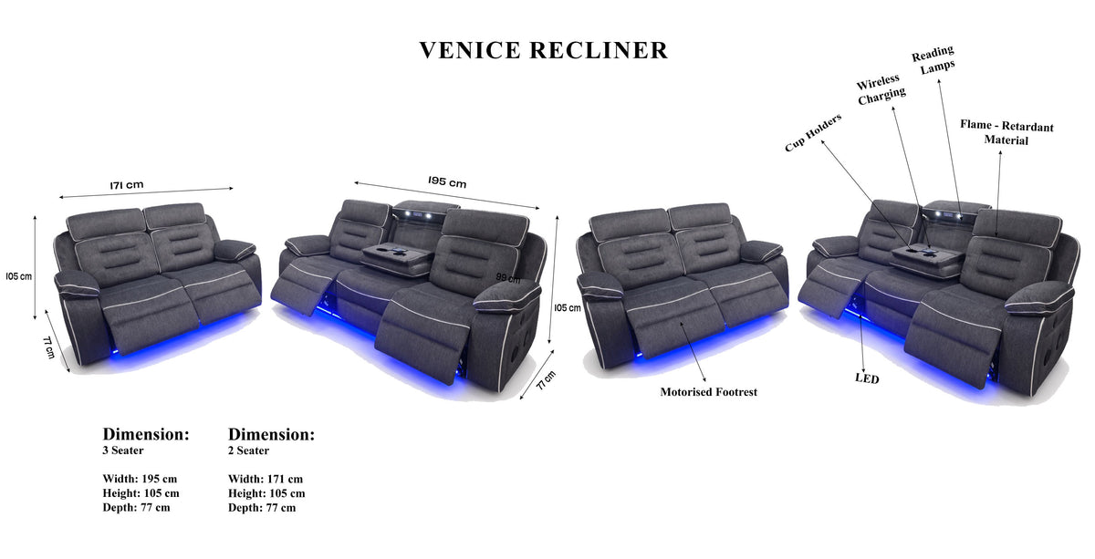 Venice Smart Leather Recliner Sofa Set