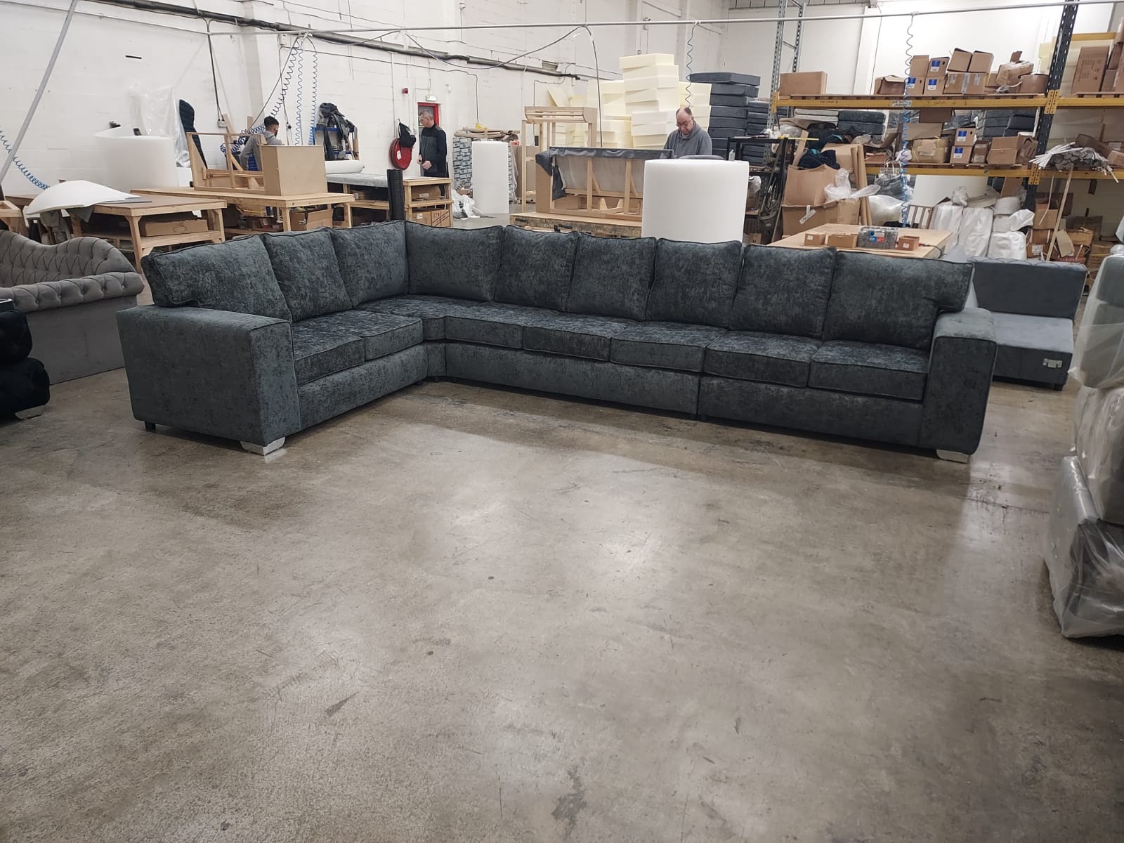 Shop Madrid 8 Seater Corner Coal Chenille Fullback Sofa at Sofa World Live in Comfort Sofas on Finance Finance for Sofas