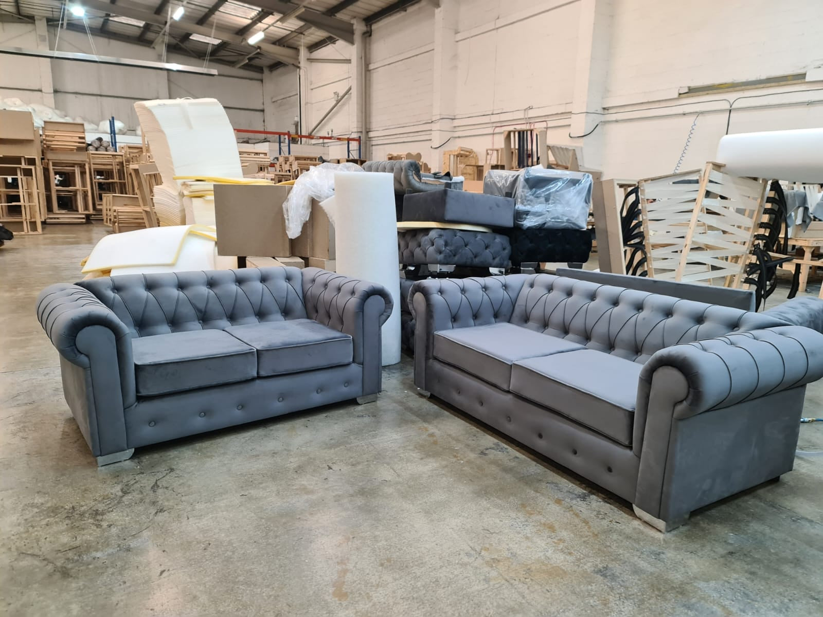 Shop Olympia Chesterfield 3 Seater 2 Seater Grey Sofa at Sofa World Live in Comfort Sofas on Finance Finance for Sofas