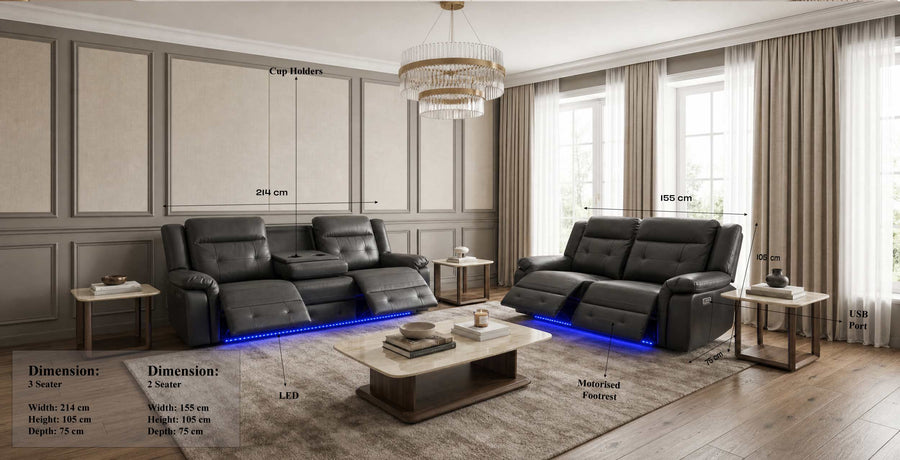 Como 3+2 Smart Electric Recliner Sofa Set dimensions