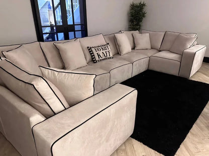 Camden Cream w Black Piping Extra Large Modular Sofa - 7 pieces